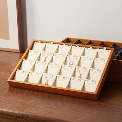 Oirlv Wood 24 Grids Jewelry Tray with Removable Inserts Jewelry Pads Necklace/Pendant Display Organizer Tray(Creamy White) - color: Creamy-white 24 grid necklace/pendant jewelry tray