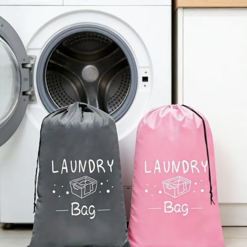 2 Pack XL Travel Laundry Bag, Dirty Clothes Organizer with Drawstring, Large Enough to Hold 4 Loads of Laundry， Easy Fit a Laundry Hamper or Basket，24" x 36" - color: Grey+Pink