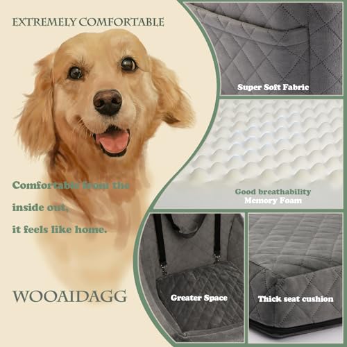 WOOAIDAGG Dog Car Seat for Medium Sized Dog,Pet Travel Car Bed with Seat Belt Channle,Fully Detachable and Washable Car Dog Seat with Adjustable Straps,3 Straps Easy to Install (Grey) - color: Grey