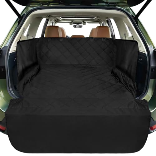 F-color SUV Cargo Liner for Dogs, Black 53.5 x 93 Inches | Waterproof, Non-Slip, Side Flaps, Bumper Flap, Trunk Protector for Full-Size SUV, Minivan With Rear Seats Fully Folded Flat - color: Black, size: Large Extended (With Flaps) 93"