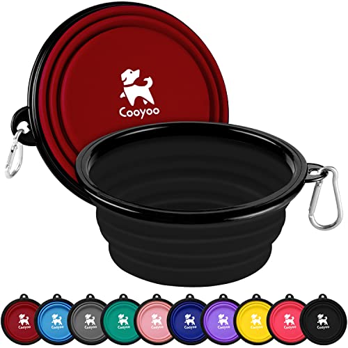 COOYOO Collapsible Dog Bowl,2 Pack Collapsible Dog Water Bowls for Cats Dogs,Portable Pet Feeding Watering Dish for Walking Parking Traveling with 2 Carabiners - color: 11#Red+Black, size: Large