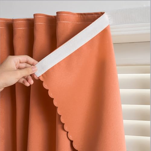Self Adhesive Curtains - No Drilling, No Rod, Easy to Install Blackout Curtains for Window Blinds,Bedroom(Orange 35 * 59in-1P) - color: Orange, size: 35"W x 59"L (Pack of 1)
