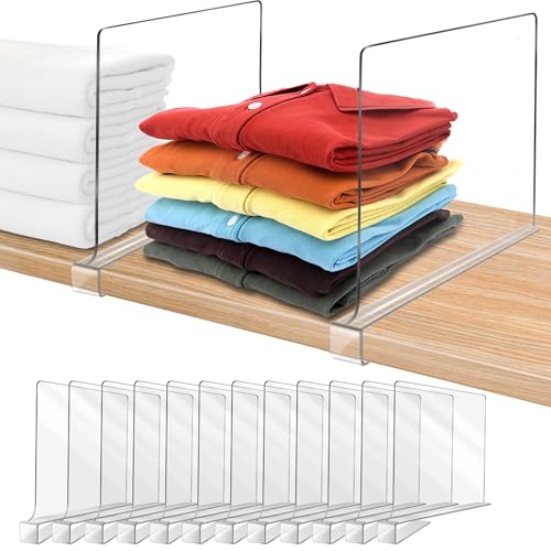 11 Inches Shelf Dividers for Closet Organization and Storage, 12 Pack Vertical Purse Organizer for Closet Adjustable Acrylic Bookshelf for Organization, Perfect for Sweater Shirts Handbags in Bedroom - color: Clear (12 Inches Tall, Higher Style), size: 12