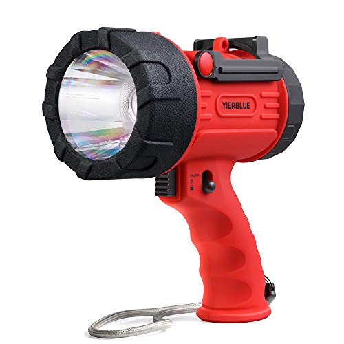 YIERBLUE Rechargeable Spotlight Flashlight with 2000,000 High Lumen LED, IP67 Waterproof Long Running Spot Light searchlight, Impact Resistant Handheld Spotlight with Foldable Stand and Red Lens - color: Red