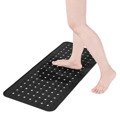 Silicone Bath Tub Mat Non Slip, 36"x16" Shower Foot Scrubber Mat with Drain Holes and Suction Cups, Upgraded Bathtub and Shower Mats, Machine Washable Bathtub Floor Liner Mats for Bathroom (Black) - color: Black