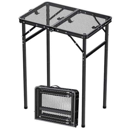 JiGiU Folding Camping Table Portable Pinic Table 3 Level Height Adjustable Aluminum Frame Small Foldable Camp Table Light Weight with Carry Handle for Outdoor Indoor Hiking Camp BBQ Beach