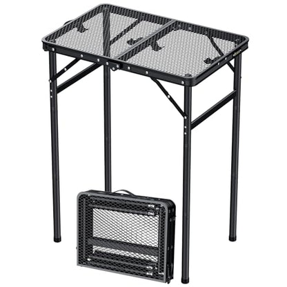 JiGiU Folding Camping Table Portable Pinic Table 3 Level Height Adjustable Aluminum Frame Small Foldable Camp Table Light Weight with Carry Handle for Outdoor Indoor Hiking Camp BBQ Beach
