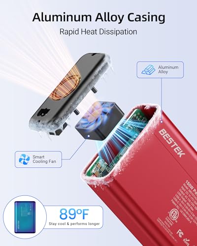 BESTEK 150W Car Power Inverter 11V-17V for Tesla Truck RV, 30W USB C PD 18W USB A Charger, 12V DC to 110V AC Converter with Detachable Cigarette Lighter Cable, 10-Layer Protection, ETL Certified, Red - color: Red