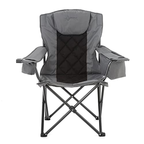 ARROWHEAD OUTDOOR Portable Deluxe Folding Camp Quad Chair w/Headrest, Glass & Cup Holders, Armest 6-can Cooler, Heavy Duty Carry Bag, 550 lbs Weight Capacity - color: Grey