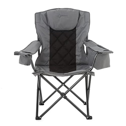 ARROWHEAD OUTDOOR Portable Deluxe Folding Camp Quad Chair w/Headrest, Glass & Cup Holders, Armest 6-can Cooler, Heavy Duty Carry Bag, 550 lbs Weight Capacity - color: Grey