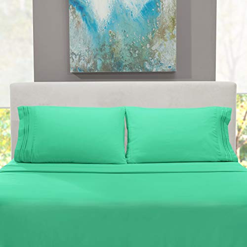 Hearth & Harbor Twin Size Sheets - 3 Piece Bed Sheet Set, Hotel Luxury Double Brushed Bed Sheets - Extra Soft Bedding Sheets & Pillowcases, Twin, Mint Green - color: Mint Green, size: Twin