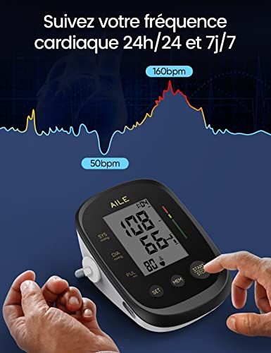 Blood Pressure Monitor,Aile Blood Pressure Machine Upper Arm Large Cuff(8.7"-16.5" Adjustable),Automatic high Blood Pressure Cuff for Home use (Black) - color: Black