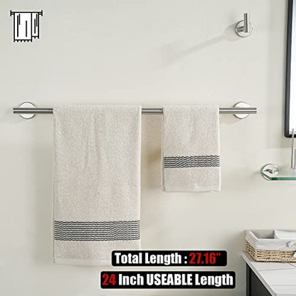 JQK Bath Towel Bar, 27 Inch 304 Stainless Steel Thicken 0.8mm Towel Rack Bathroom, Towel Holder Brushed Finished Wall Mount, Useable Length 24 Inch 2 Pack, TB110L24-BN-P2 - color: Brushed, size: 27 Inch (2 Pack)