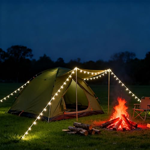 Solar Rope Lights for Outdoor Camping, 30 LED Waterproof String Lights with 8 Modes & Remote, 2.2x10ft Guide Lines, IP42, Patio, Party, Halloween Christmas Decoration