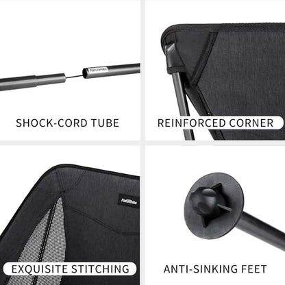 Naturehike YL05 Camping Chair, Ultralight Portable Camp Chair with Storage Bag, Compact Folding Beach Chair for Backpacking Hiking Fishing Picnic - color: Black-upgraded