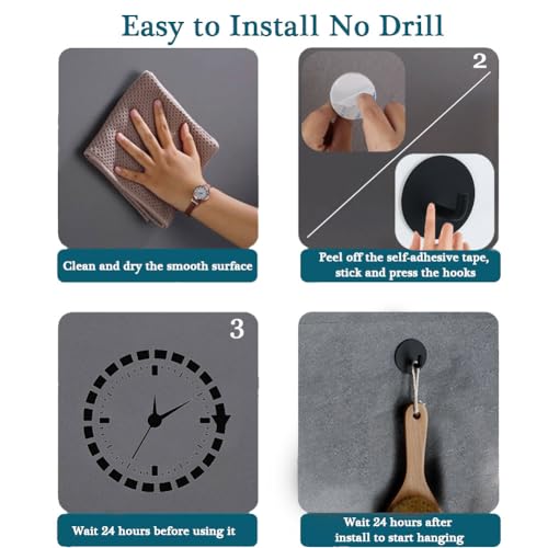 8 Pack Adhesive Towel Hooks for Bathroom, Stick on Hooks Bathroom Kitchen for Walls No Damage, Sticky Hook for Hanging Coat Robe, Black - style: R-Black-90°