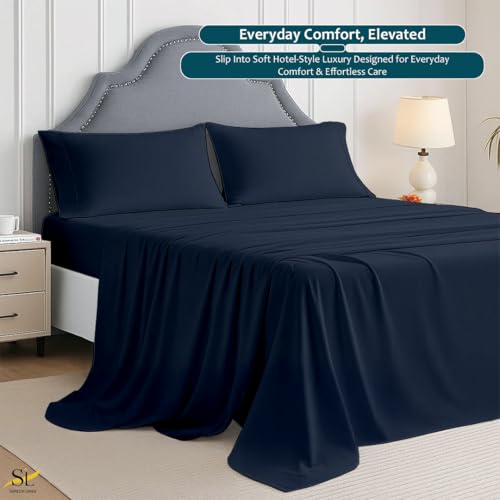 Shreem Linen Full Sheet Set - 4 Piece Ultra Soft Brushed Microfiber Bed Sheets - 15" Deep Pockets, Wrinkle-Free & Breathable for a Secure Fit Sheets & Pillowcases (Full, Navy Blue) - color: Navy Blue, size: Full