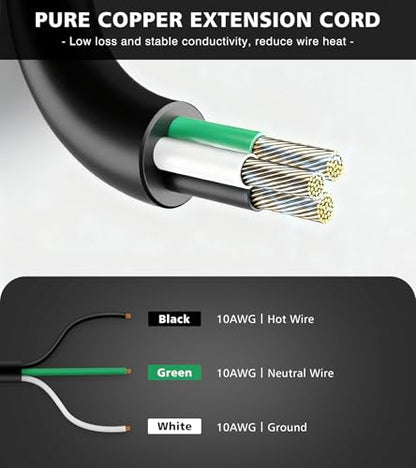 30 Amp RV Extension Cord 15 FT, NEMA TT-30P/R Plug with Grip Handle, 3750W Heavy Duty 3x10 Gauge Power Cord for RVs/Campers/Travel Trailers