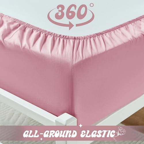 VACVELT Cot Fitted Sheet, 31 x 75 Inch Pink Cot Sheets, Ultra Soft and Breathable Microfiber Bed Cover Snug Fit for Narrow Twin/RV Bunk/Camper Bunk/Guest Beds/Trifold Mattress - color: Pink