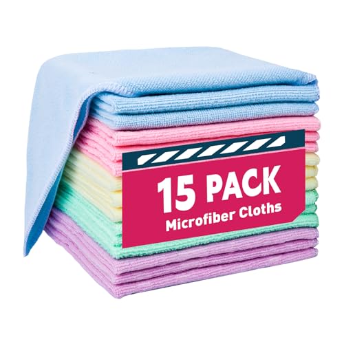 TEAWOO Microfiber Cleaning Cloths-15 Pack, Cleaning Rags, Microfiber Towels for Cars, Home 5 Colors Assorted (12x12 inches) - color: 5 Colors