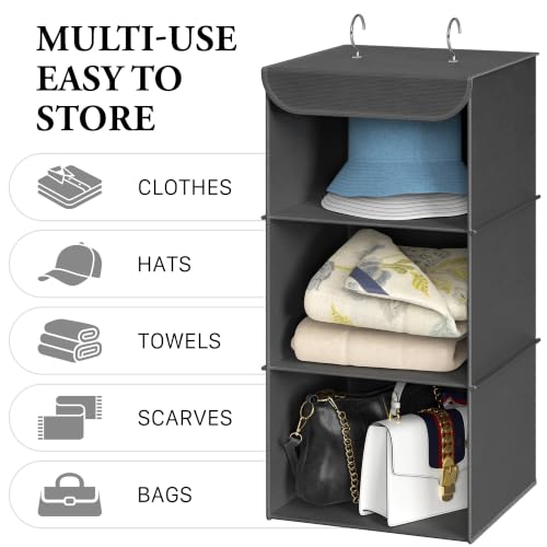 Simple Houseware 3-Shelf Hanging Closet Organizer, Fabric Storage Shelves with 57L Capacity, Dark Gray - color: Dark Grey