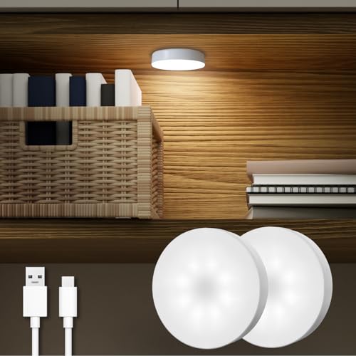 DAZZY DOT Rechargeable Puck Lights 2 Pack, Dimmable Touch Light Stick on for Closet, Magnetic Tap Light 1000mAh Battery Powered, Portable Led Light Cool White for Locker, Cabinet, Bedside, Kitchen - color: Cool White
