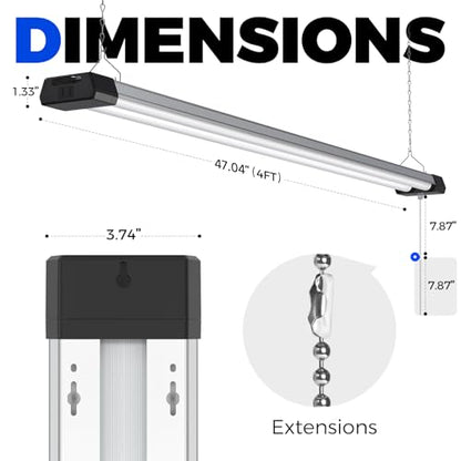 Barrina BS42a 4FT LED Shop Light for Garage, 42W, 5000K, 4800LM, Linkable Plug in Light Fixture, Workshop, Hanging or Flush Mount, Concealed Wiring Design, Pull Chain Switch, Heat Dissipation, 4 Packs - size: 4 Packs