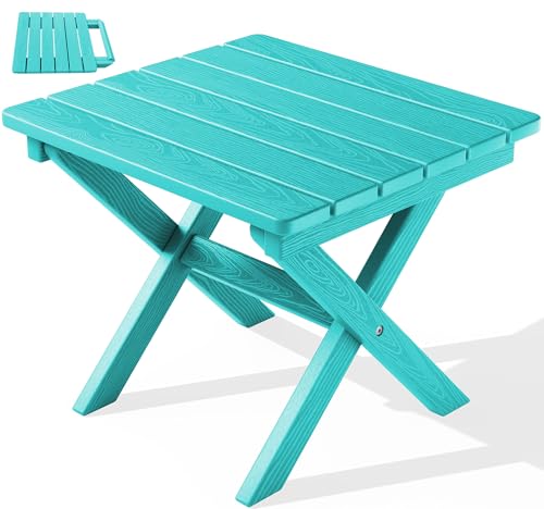 SERWALL Adirondack Side Table, No Assembly Outdoor End Table, HDPE Small Folding Table for Backyard Pool Porch, Aruba - color: Aruba, size: Foldable 1-pack