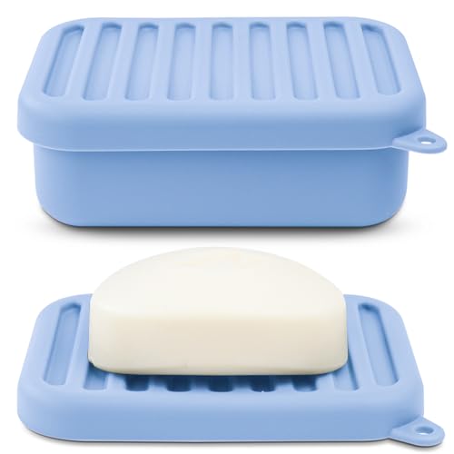 Superior Leak-Proof Silicone Travel Soap Case with Drainage Lid/Layer, Compact Bar Soap Container, Durable Soap Holder for Camping, Gym, and Travel Size Toiletries (Light-Blue) - color: Light-blue