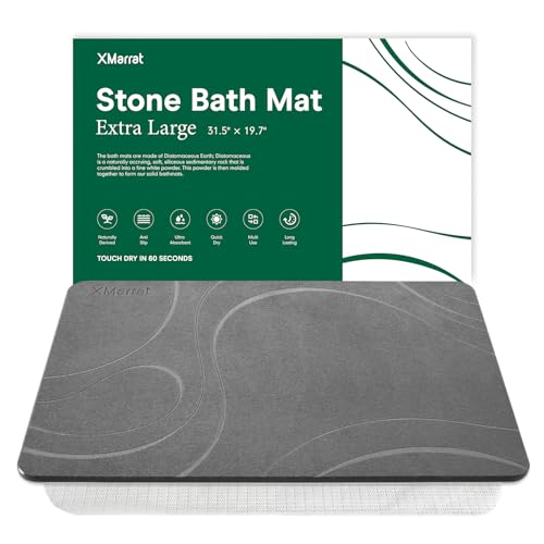 XMarrat Large Stone Bath Mat, Super Absorbent Diatomaceous Earth Bath Mat Large, Quick Drying Non-Slip Diatomite Stone Bath Mats for Bathroom, Easy to Clean (Dark Grey, Extra Large 31.5" x 19.7") - color: Dark Grey, size: 31.5" x 19.7" (Rectangular)