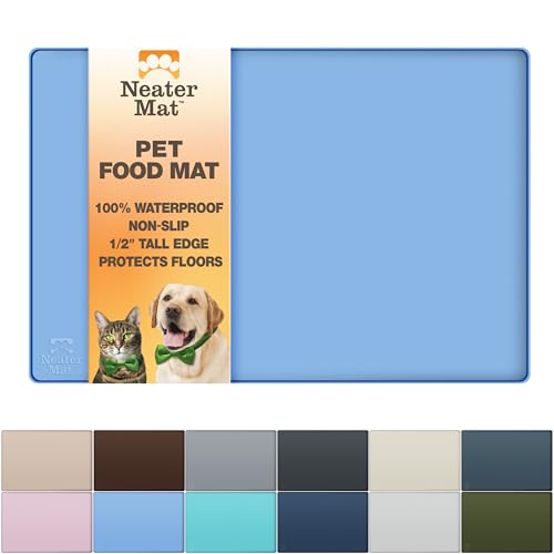 Neater Pet Brands Neater Mat Pet Mats for Food and Water, Cat & Dog Bowl Mat Waterproof Silicone, Feeding Tray, Dog Food Mats for Floors, Placemat w/Raised Edge for Under Bowls, 19” x 12”, Light Blue - color: Light Blue, size: 19"L x 12"W