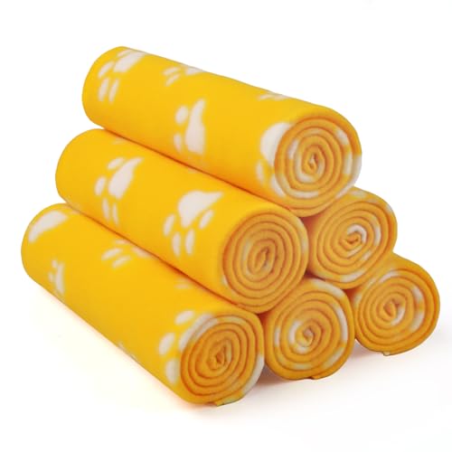 LINENLUX Cute Dog Blanket for Small Medium Dogs 6-Pack Soft Stretchy Fleece Blankets for Pet Cat Puppy Warm Wrinkle-Resistant Throw for Couch Bed Outdoor Yellow 31x24 inch (Pack of 6) - color: Yellow, size: 31x24 inch (Pack of 6)
