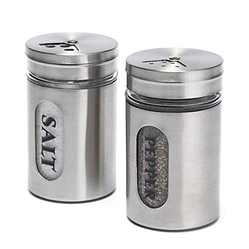 Salt and Pepper Shakers Stainless Steel and Glass Set (silver) - color: Silver