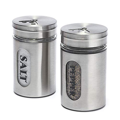 Salt and Pepper Shakers Stainless Steel and Glass Set (silver) - color: Silver