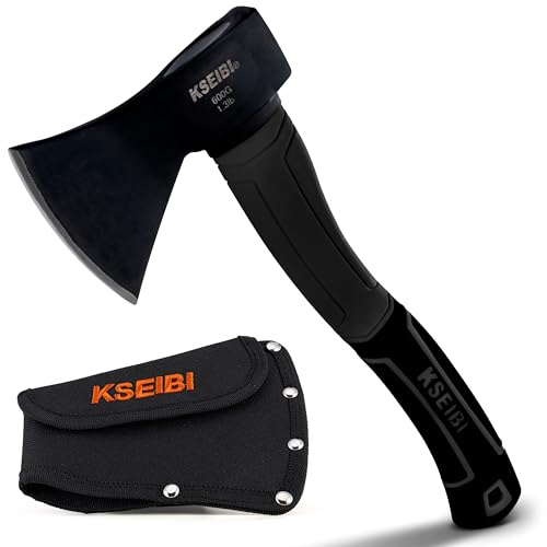 KSEIBI Wood Axe, 274151 Small Outdoor Camp Hatchet 14 Inch for Splitting and Kindling Wood, Forged Steel Blade with Anti-Slip and Shock Reduction Fiber Glasses Handle Great Throwing Axes and Hatchets - style: Black