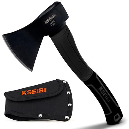 KSEIBI Wood Axe, 274151 Small Outdoor Camp Hatchet 14 Inch for Splitting and Kindling Wood, Forged Steel Blade with Anti-Slip and Shock Reduction Fiber Glasses Handle Great Throwing Axes and Hatchets - style: Black