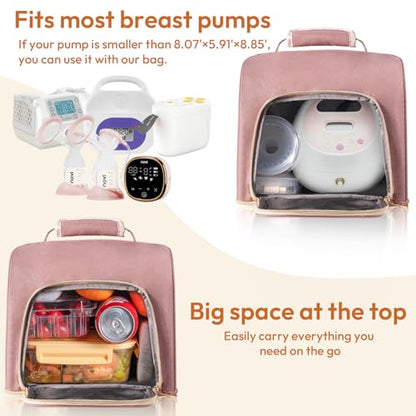 NCVI Breast Pump Bag, Double Layer Removable Pump Bag for Spectra S1, S2, Medela, Breast Pump Backpack with Ice Pack, Insulated Breast Milk Cooler Bag for Working Nursing Moms, Pink - color: Pink