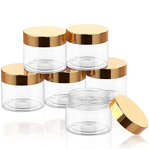 SATINIOR 6 Pack 2 oz Plastic Jars Containers with Lids Wide-mouth Refillable Leakproof Reusable Round Empty Jars for Travel Cosmetic Dry Food Spice Candy Cookie Home Kitchen Organizing(Gold) - color: Gold, size: 2 oz