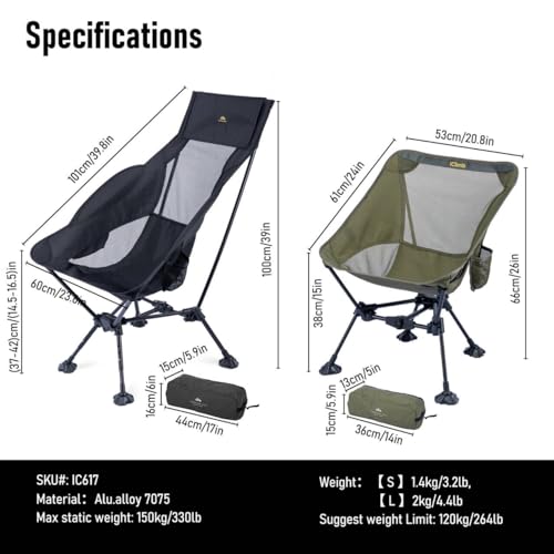 iClimb Ultralight Compact Camping Folding Beach Chair with Anti-Sinking Large Feet and Back Support Webbing (Green - Triangular Frame - 2PC) - color: Green (Triangular Frame)