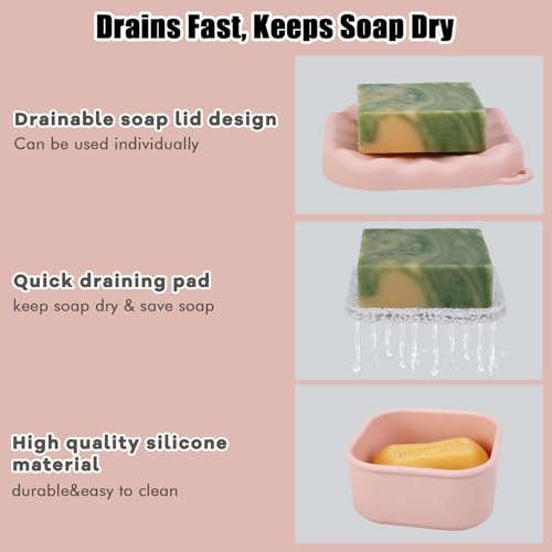 Travel Soap Case, Leakproof Soap Box Container, Square Shampoo Bar Case with Draining Layer, Slip-Resistant Portable Bar Soap Holder for Travel, Camp, Gym (Peach Pink) - color: Peach Pink