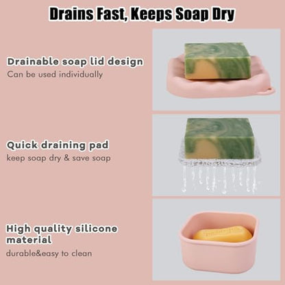 Travel Soap Case, Leakproof Soap Box Container, Square Shampoo Bar Case with Draining Layer, Slip-Resistant Portable Bar Soap Holder for Travel, Camp, Gym (Peach Pink) - color: Peach Pink