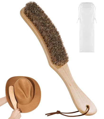 Cowboy Hat Brush, 100% Horsehair Brush for Cleaning, Lint Brush Removes Dust, Pet Hair, Cleaning Kit for Suede, Felt Hats, Wool Coats, Suits, Clothes, Shoes, Furniture, Wood Handle with Storage Bag - size: 1 Pack
