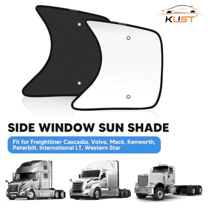 KUST 2PCS 23''*21.6'' Side Window Shades for Semi Truck/Heavy Duty Truck - Freightliner Cascadia, Volvo, Mack, Kenworth, Peterbilt, International LT, Western Star - Silver & Black Window Shades - size: Semi Truck/ Heavy Duty Truck (Silver&Black)