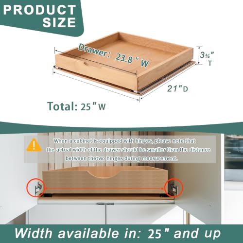 Pull Out Drawers for Kitchen Cabinets, Fully Assembled Wood Cabinet Pull Out Drawer, Pull Out Cabinet Organizer, Fast and Easy DIY Installation, 25”W x 21”D - size: 25”w X 21”d