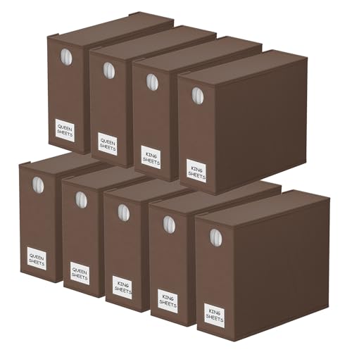 SpaceAid 9 Pack Bed Sheet Organizers and Storage, Foldable Sheet Organizer with Window for Linen Closet, Set Folder Keeper for Queen & King Size Bedding Storage (Brown) - color: Brown, size: 9 pcs