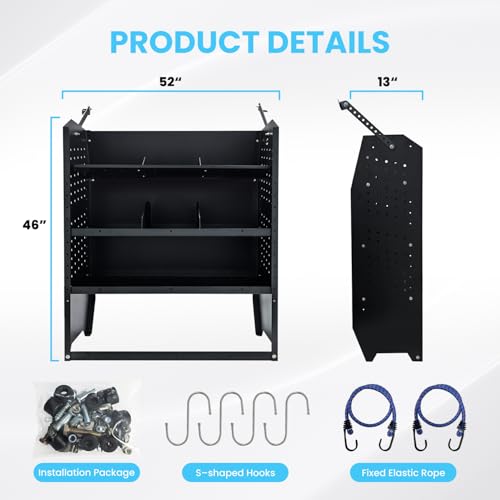 Cargo Van Shelving Storage System Low/Mid/High Roof Steel Van Shelves Fit for Ford Transit,GMC,NV,Chevy Express, Promaster,Sprinter and Metris,32" W x 46" H x 13" D - size: 32" W x 46" H x 13" D