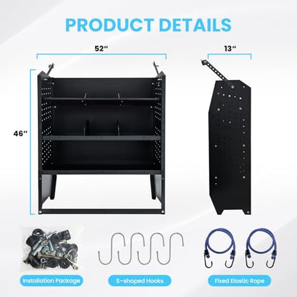 Cargo Van Shelving Storage System Low/Mid/High Roof Steel Van Shelves Fit for Ford Transit,GMC,NV,Chevy Express, Promaster,Sprinter and Metris,32" W x 46" H x 13" D - size: 32" W x 46" H x 13" D
