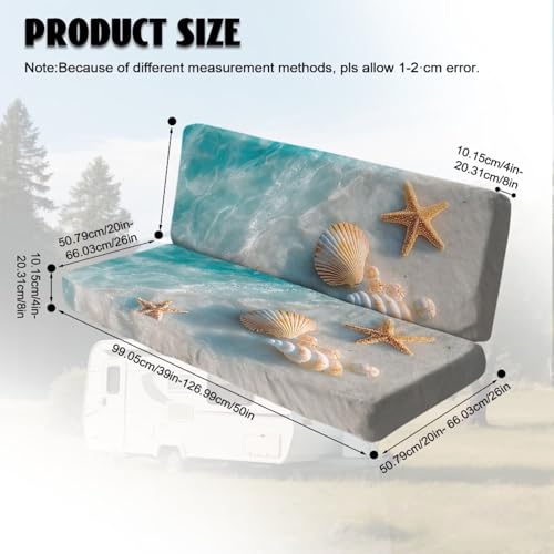 Beach Starfish Seashell Print RV Dinette Cushion Covers Wear-Resistan Camper Cushion Slipcover Fuzzy Flannel 2 Seat Sofa Chair Cover 1 Backrest Covers and 1 Bench Covers - color: Beach Starfish Seashell