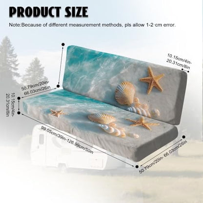 Beach Starfish Seashell Print RV Dinette Cushion Covers Wear-Resistan Camper Cushion Slipcover Fuzzy Flannel 2 Seat Sofa Chair Cover 1 Backrest Covers and 1 Bench Covers - color: Beach Starfish Seashell