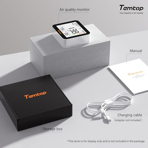 Temtop M10+ 6-in-1 CO2 Meter & Indoor Air Quality Monitor | PM2.5, TVOC, AQI, E-Ink Display, 60-Day Battery, App Temperature & Humidity for Home Bedroom Office - color: Premium: CO2/Temp/Humidity/PM2.5/AQI/VOC